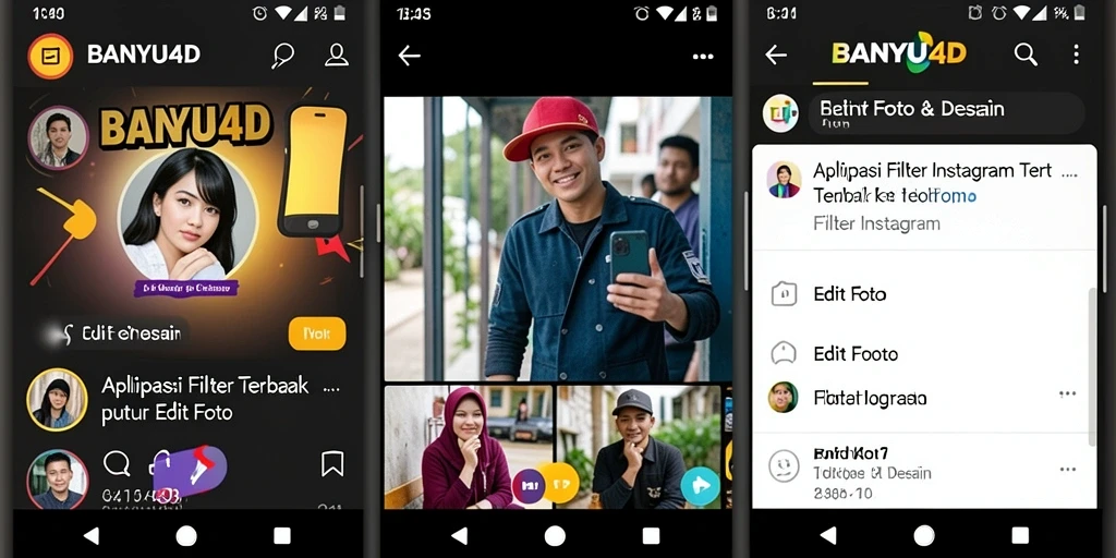 Tampilan antarmuka aplikasi BANYU4D dengan berbagai pilihan filter Instagram.