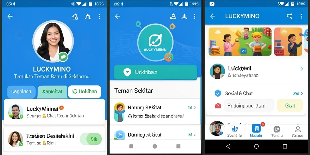 Tampilan antarmuka utama LUCKYMINO untuk mencari teman.